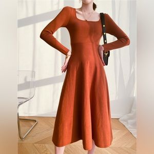 🍁Orange Red Slim Fit Long Sweater Dress🍁